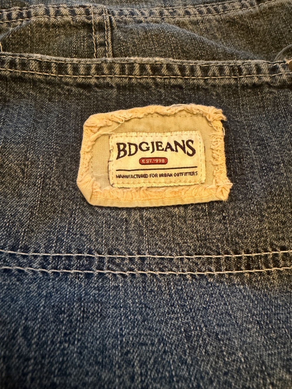 BDG Wide Leg Cargo Jeans in Blue with Tan Patch Pockets - Picture 9 of 11